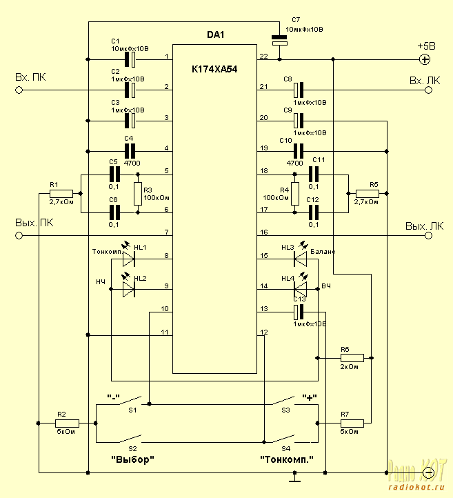 Схема электронного регулятора громкости и тембра