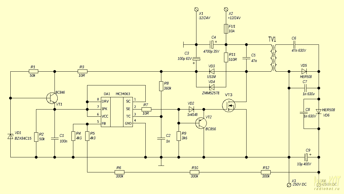 Понижающий преобразователь 24/12V (15A)