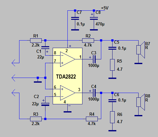 Tda2822 схема усилителя
