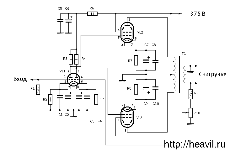 6п14п усилитель двухтактный схемы