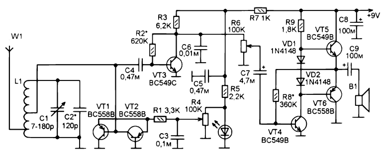 Ламповый приемник прямого усиления схема