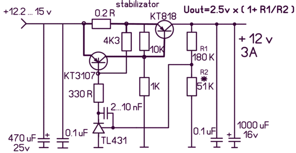 Схема стабилизатора напряжения на 12 вольт. Стабилизатор 5 вольт схема