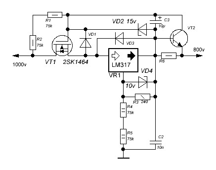 Высоковольтный стабилизатор напряжения схема